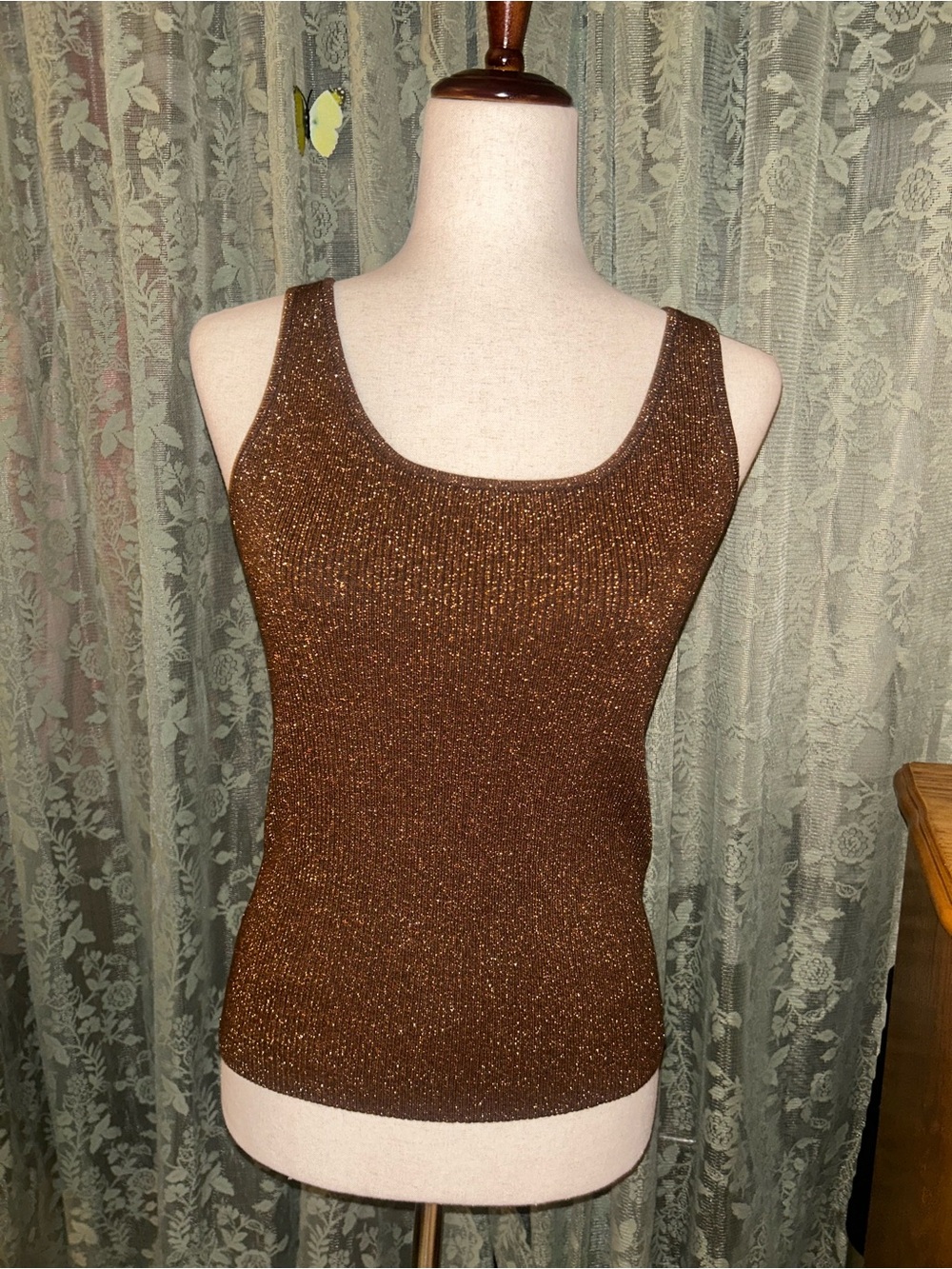 Vintage Y2K Metallic Brown Sleeveless Ribbed Knit Tank Top